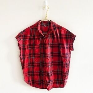 Madewell Central Shirt Button Down Top Plaid Red Cotton Oversized‎ XS